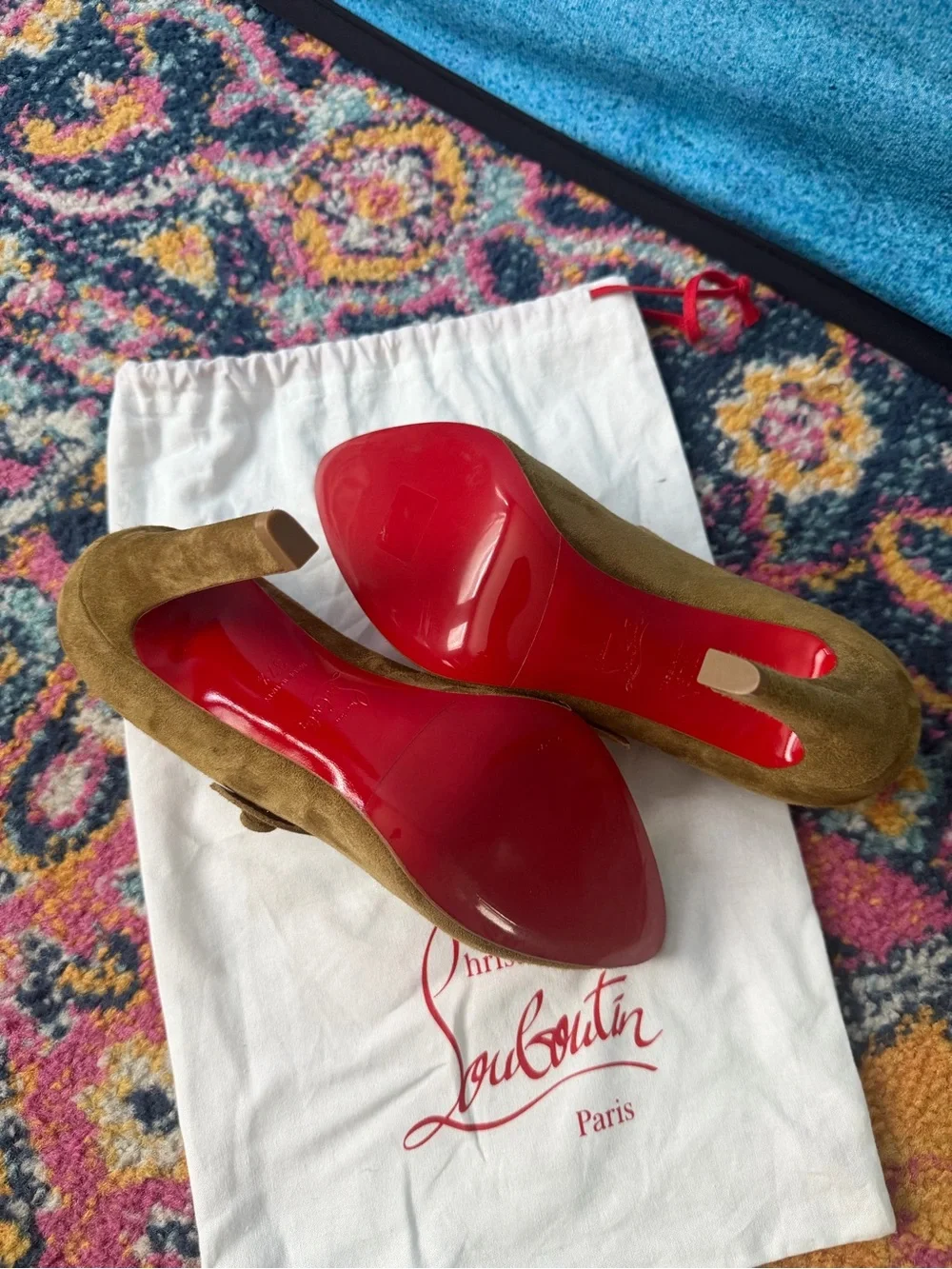 Christian Louboutin Olive Green Suede Mary Jane Pumps